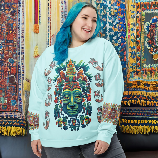 Olmec-inspired Sweatshirt - Modern fashion meeting ancient spirituality.
